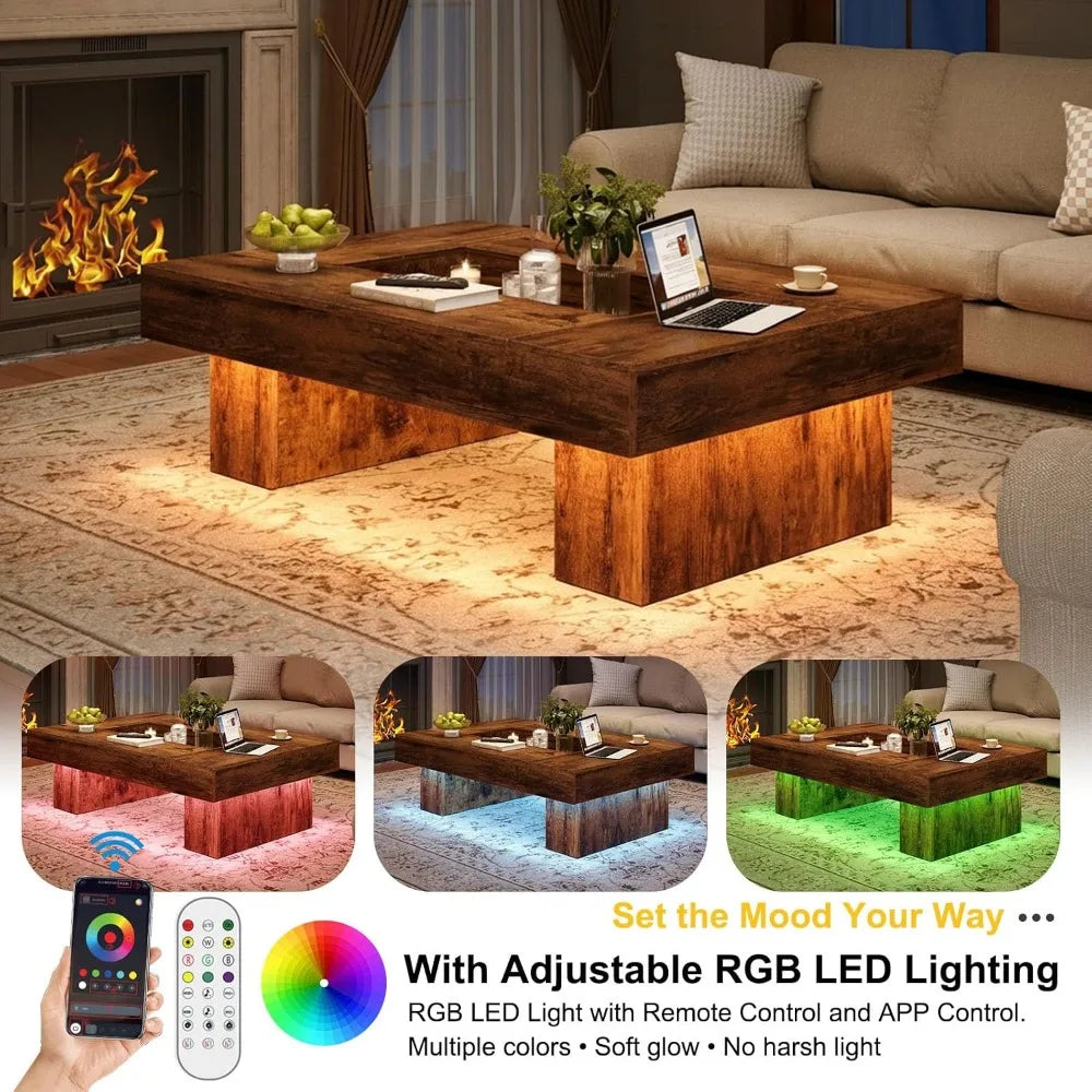 47"X 31" Large Rectangle Wood Coffee Table for Living Room Rustic Brown