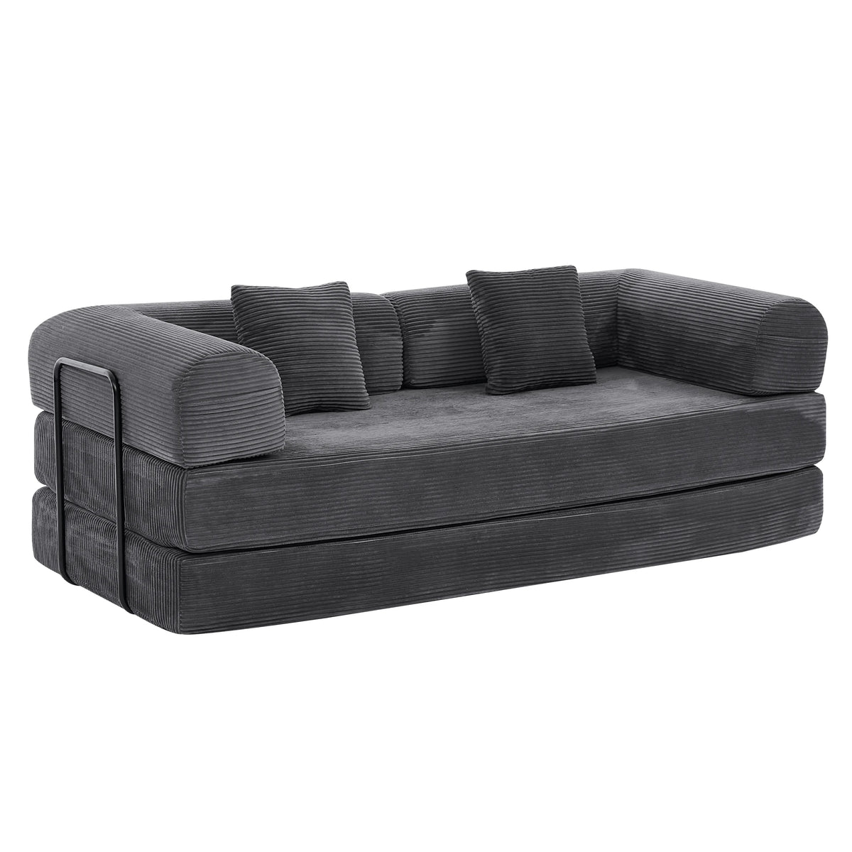 Multi‑Layout Convertible Sofa Bed Modular Sectional Couch, Corduroy Floor Chaise Lounge, Vacuum Packed No Assembly with Iron Support Frame for Guest Room