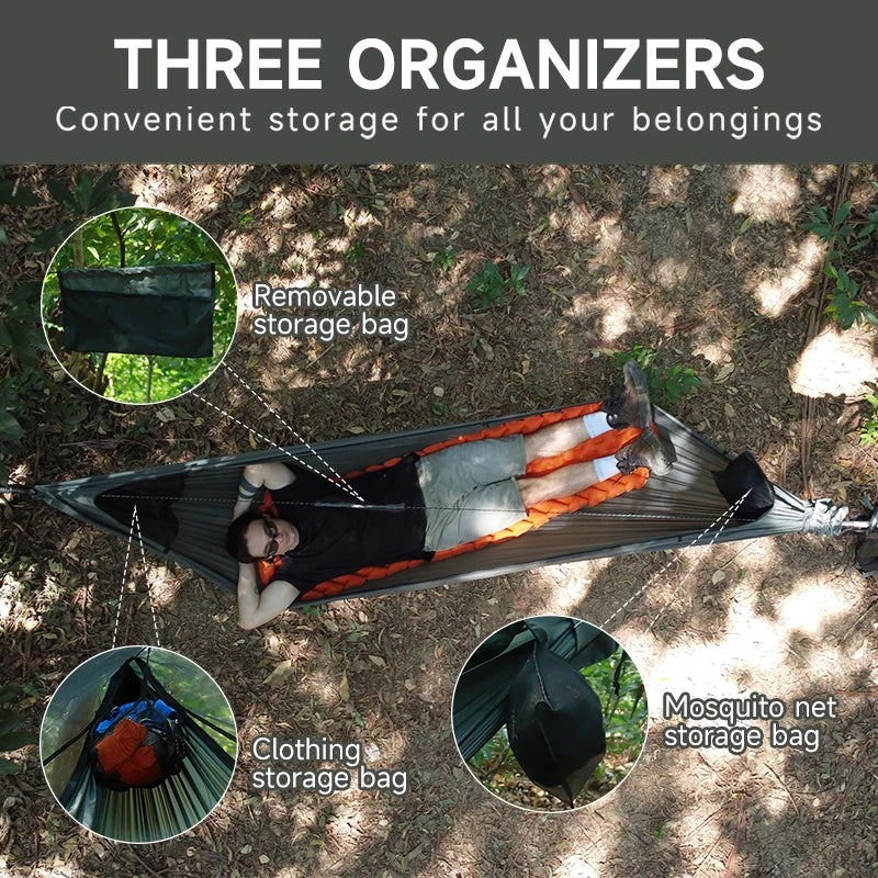 11ft Camping Hammock  with Net and Ridge Rope, Detachable Full-Open Mesh, Lightweight Hammock for Outdoor Hiking Backpacking