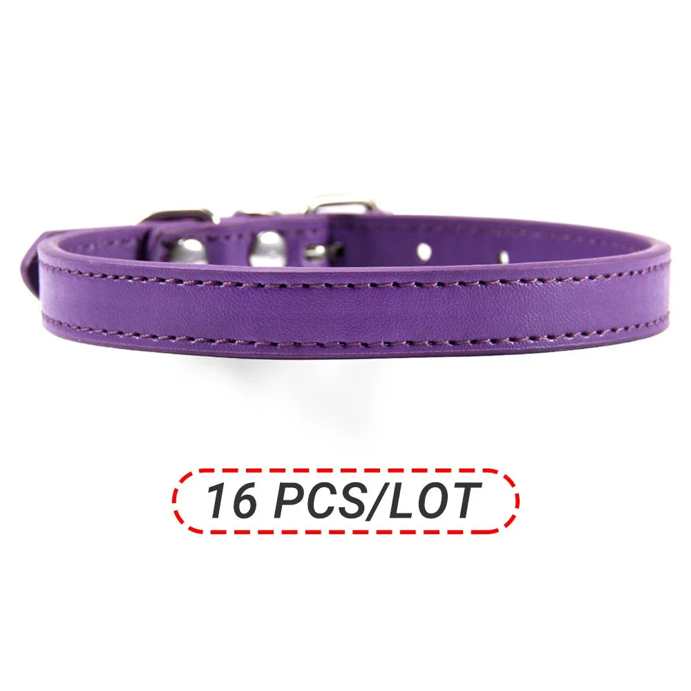 Wholesale 16 PCS Pet Collar Solid PU Leather Puppy Collars for Small Medium  Large Dogs Cat Neck Starp Pet Supplies Accessories