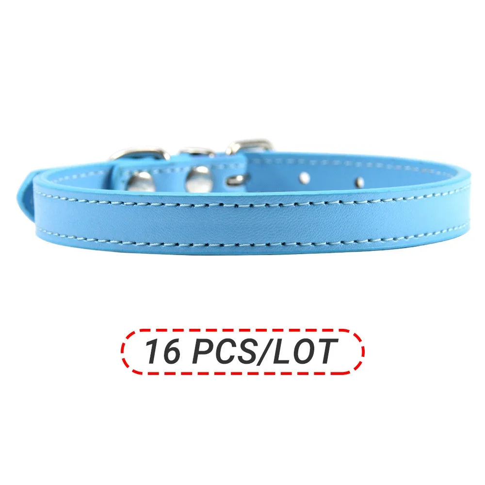 Wholesale 16 PCS Pet Collar Solid PU Leather Puppy Collars for Small Medium  Large Dogs Cat Neck Starp Pet Supplies Accessories