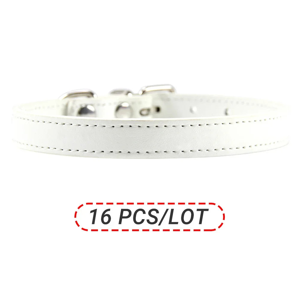 Wholesale 16 PCS Pet Collar Solid PU Leather Puppy Collars for Small Medium  Large Dogs Cat Neck Starp Pet Supplies Accessories