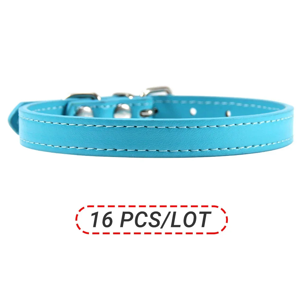 Wholesale 16 PCS Pet Collar Solid PU Leather Puppy Collars for Small Medium  Large Dogs Cat Neck Starp Pet Supplies Accessories