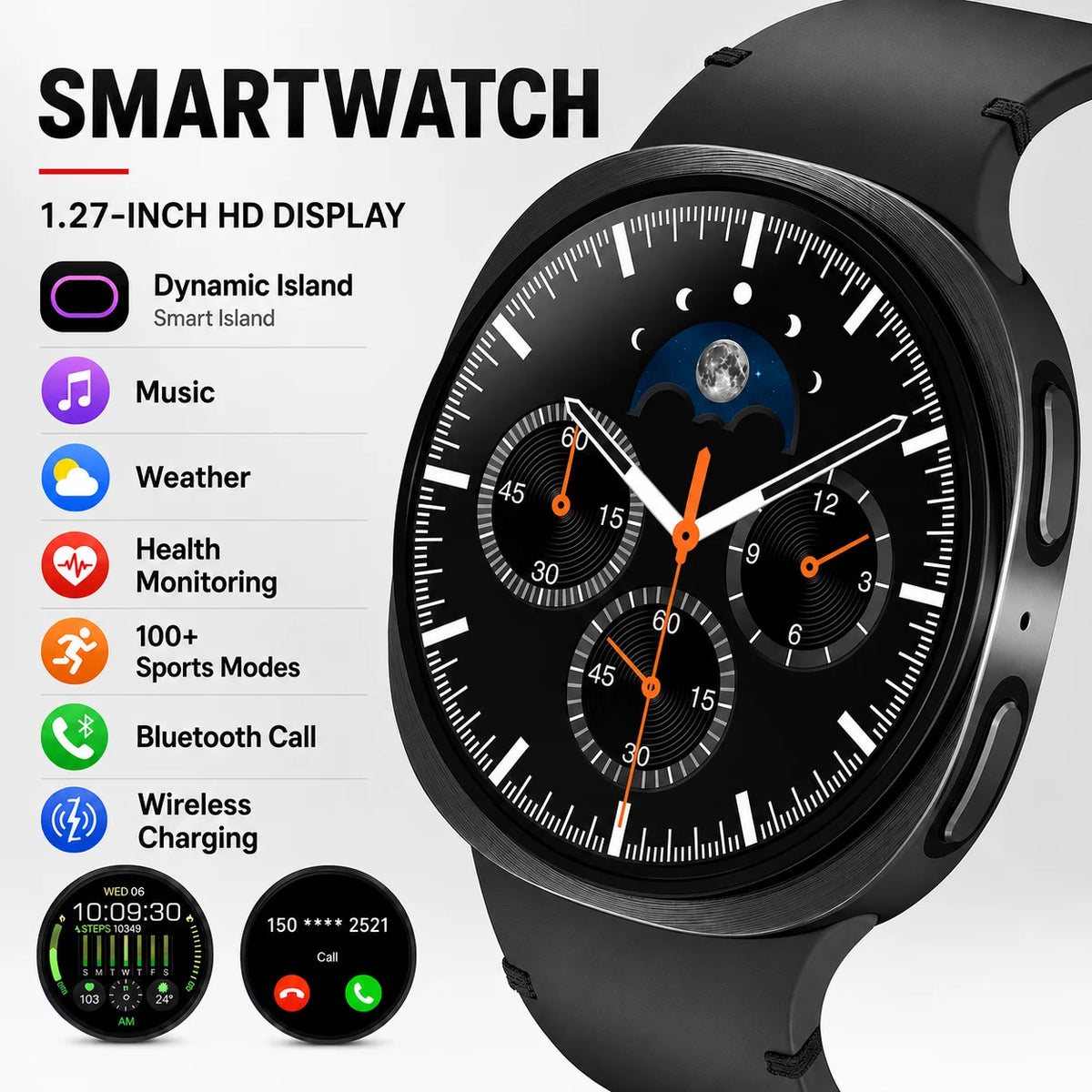LAXASFIT Smart Watch 2026 Wireless Charging Bluetooth Call Heart Rate Monitor Fitness Tracker Sports Business Gift for Men