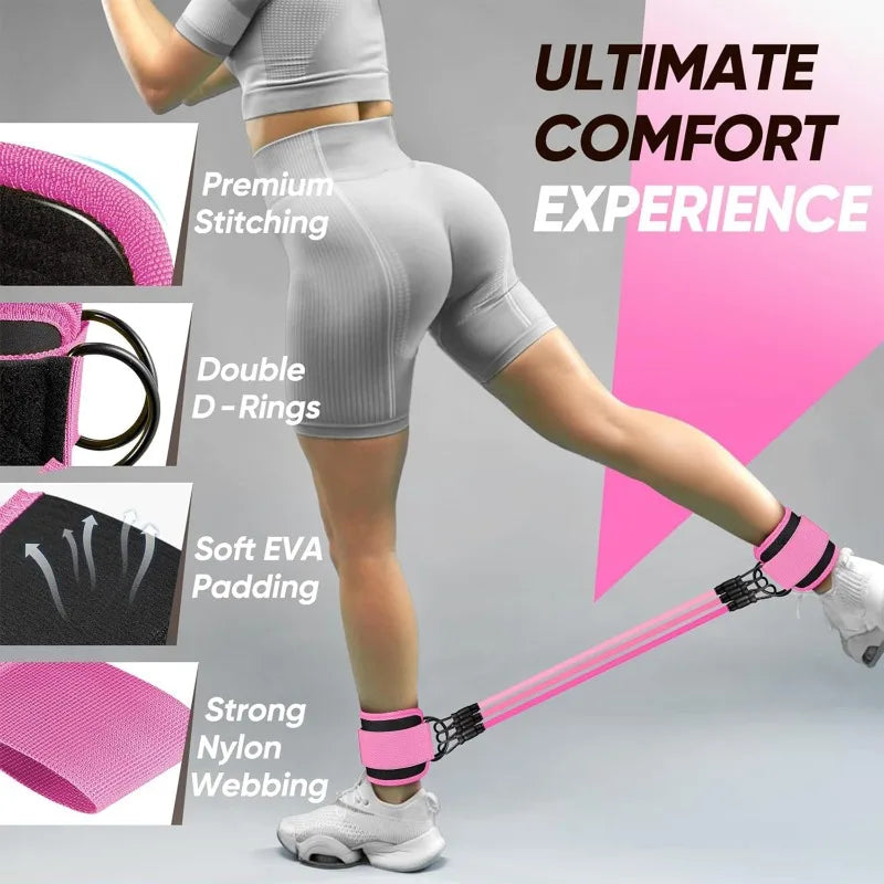 Ankle Resistance Bands with Secure Hold Slip-Proof Cuffs, Home Gym Leg & Glute Workout Equipment, 5-Pack for Kickbacks & Hip Training, Leg Work Out Accessories