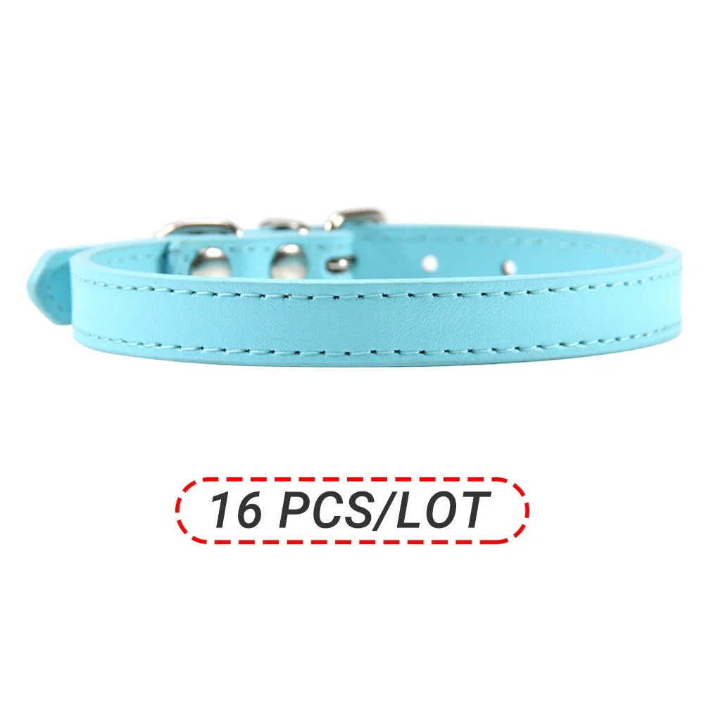 Wholesale 16 PCS Pet Collar Solid PU Leather Puppy Collars for Small Medium  Large Dogs Cat Neck Starp Pet Supplies Accessories