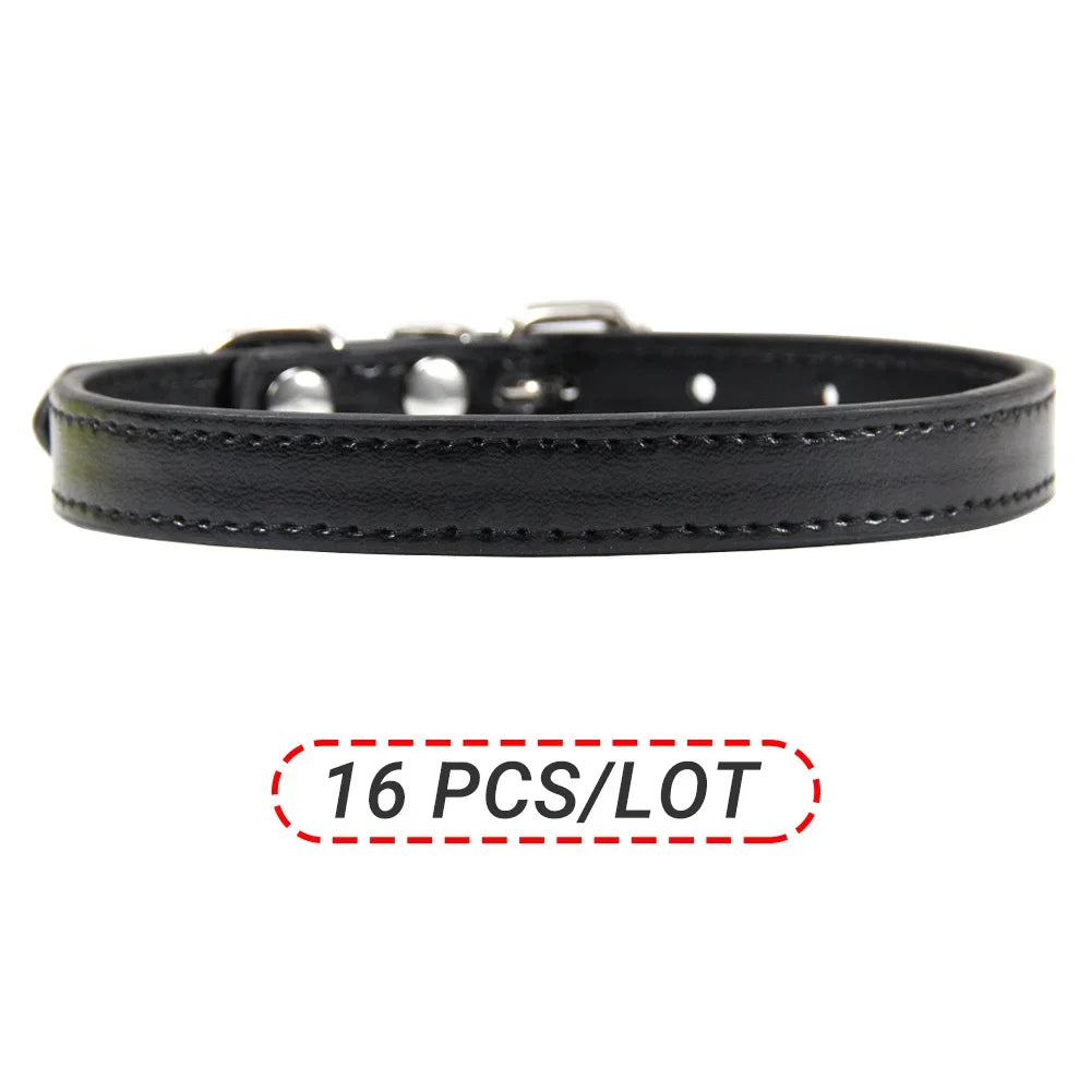 Wholesale 16 PCS Pet Collar Solid PU Leather Puppy Collars for Small Medium  Large Dogs Cat Neck Starp Pet Supplies Accessories