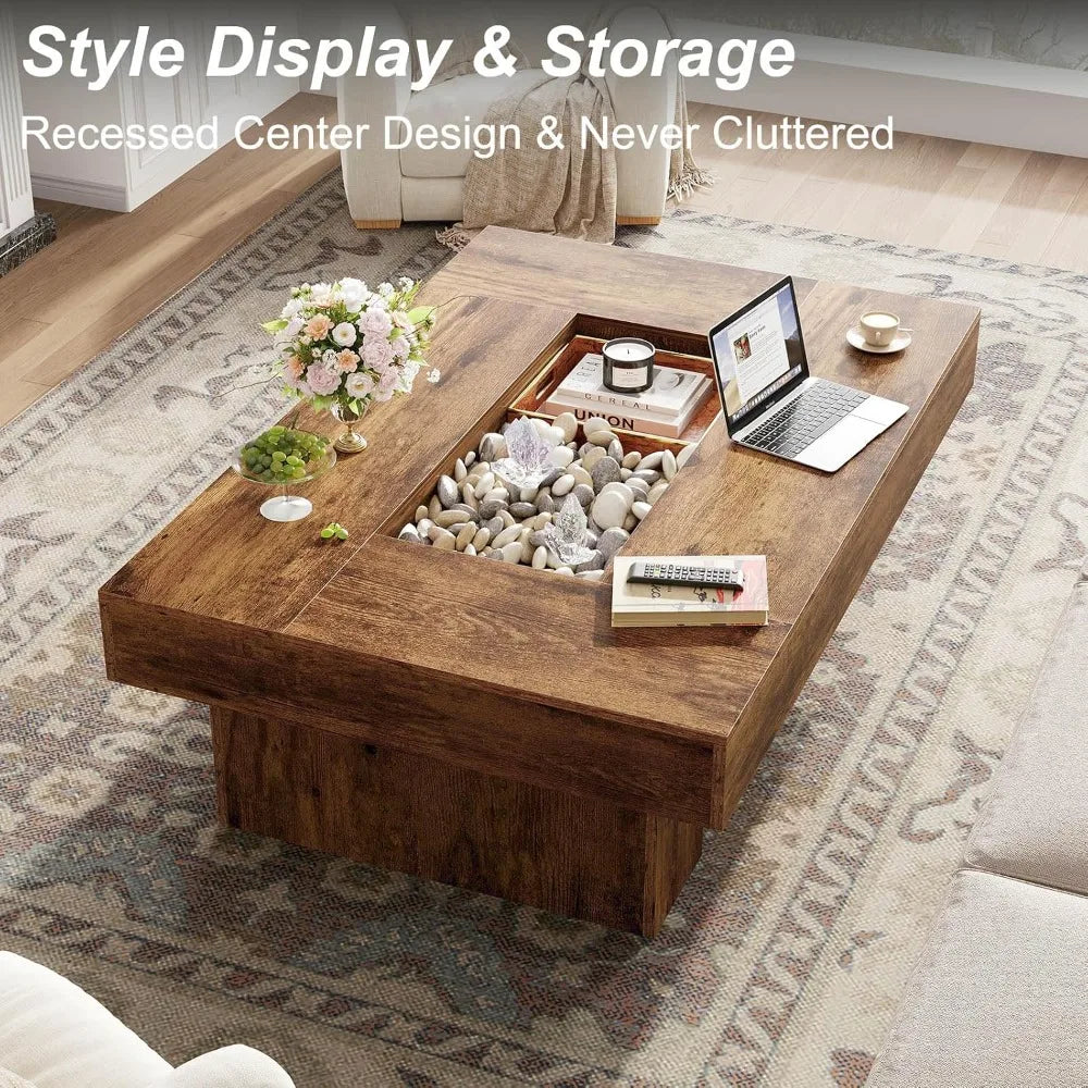 47"X 31" Large Rectangle Wood Coffee Table for Living Room Rustic Brown