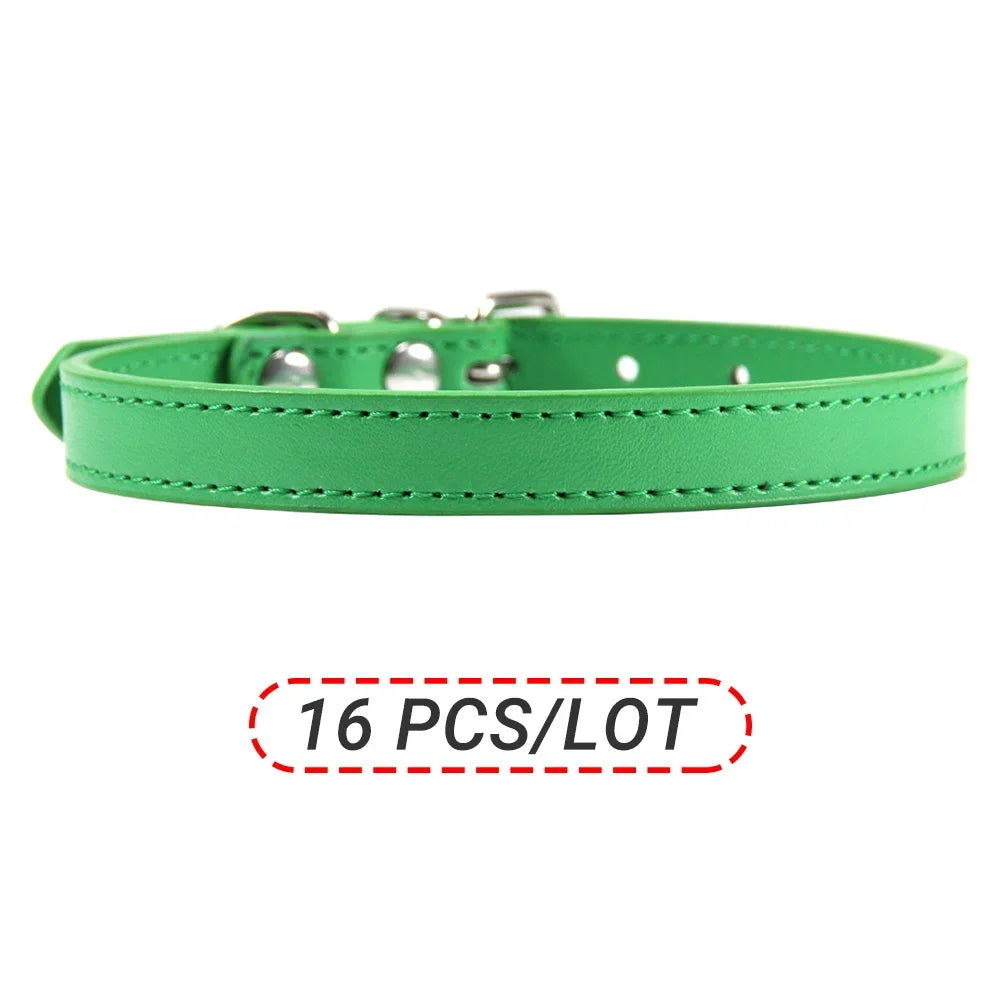 Wholesale 16 PCS Pet Collar Solid PU Leather Puppy Collars for Small Medium  Large Dogs Cat Neck Starp Pet Supplies Accessories