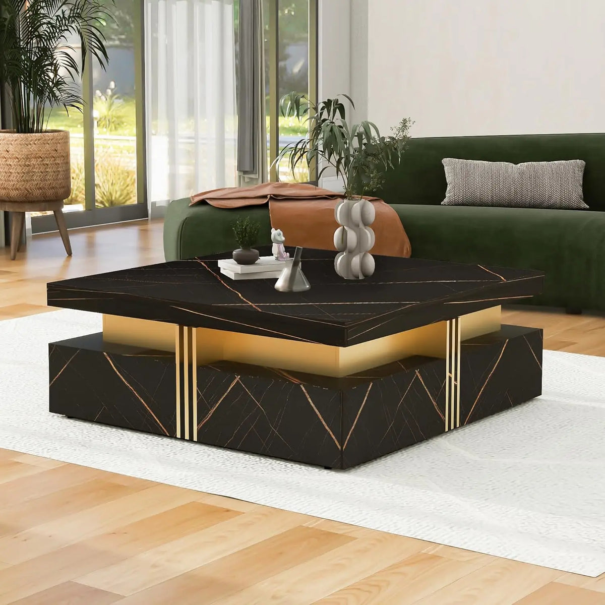 Modern Round Movable Coffee Table with Casters, 2 Drawers, Marble Pattern Sintered Stone Top, White, 29.5"