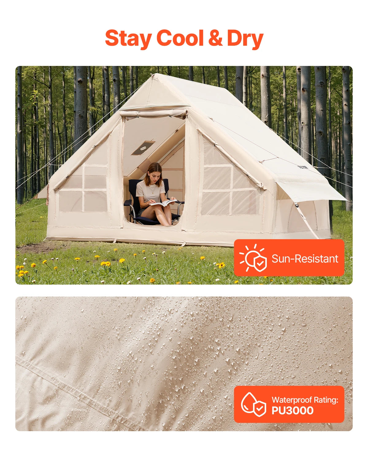 SucceBuy Inflatable Tents for Camping Easy Setup Blow up Tent with Hand Pump 300D Oxford Tent with Stove Jack Storage Bag Included