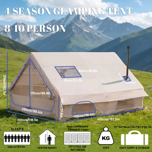Large Inflatable Camping Tent with Skylight, Quick Air-Flow & Breathable Mesh Design, Summer Glamping Hot Tents for Camping