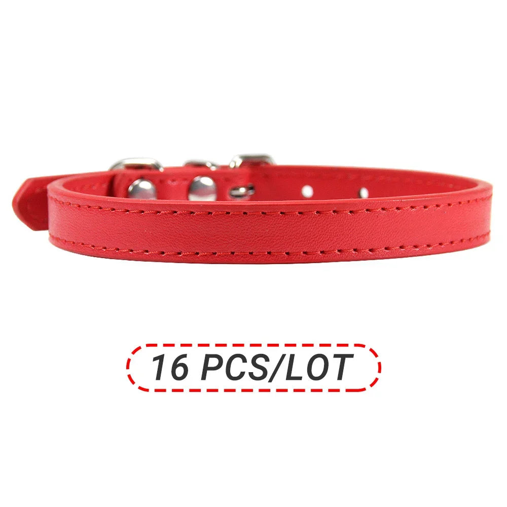 Wholesale 16 PCS Pet Collar Solid PU Leather Puppy Collars for Small Medium  Large Dogs Cat Neck Starp Pet Supplies Accessories