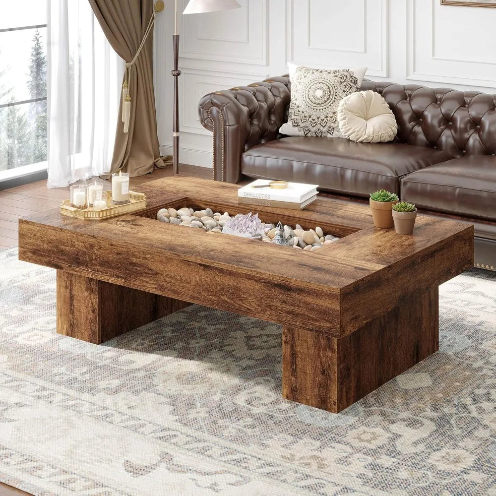 47"X 31" Large Rectangle Wood Coffee Table for Living Room Rustic Brown