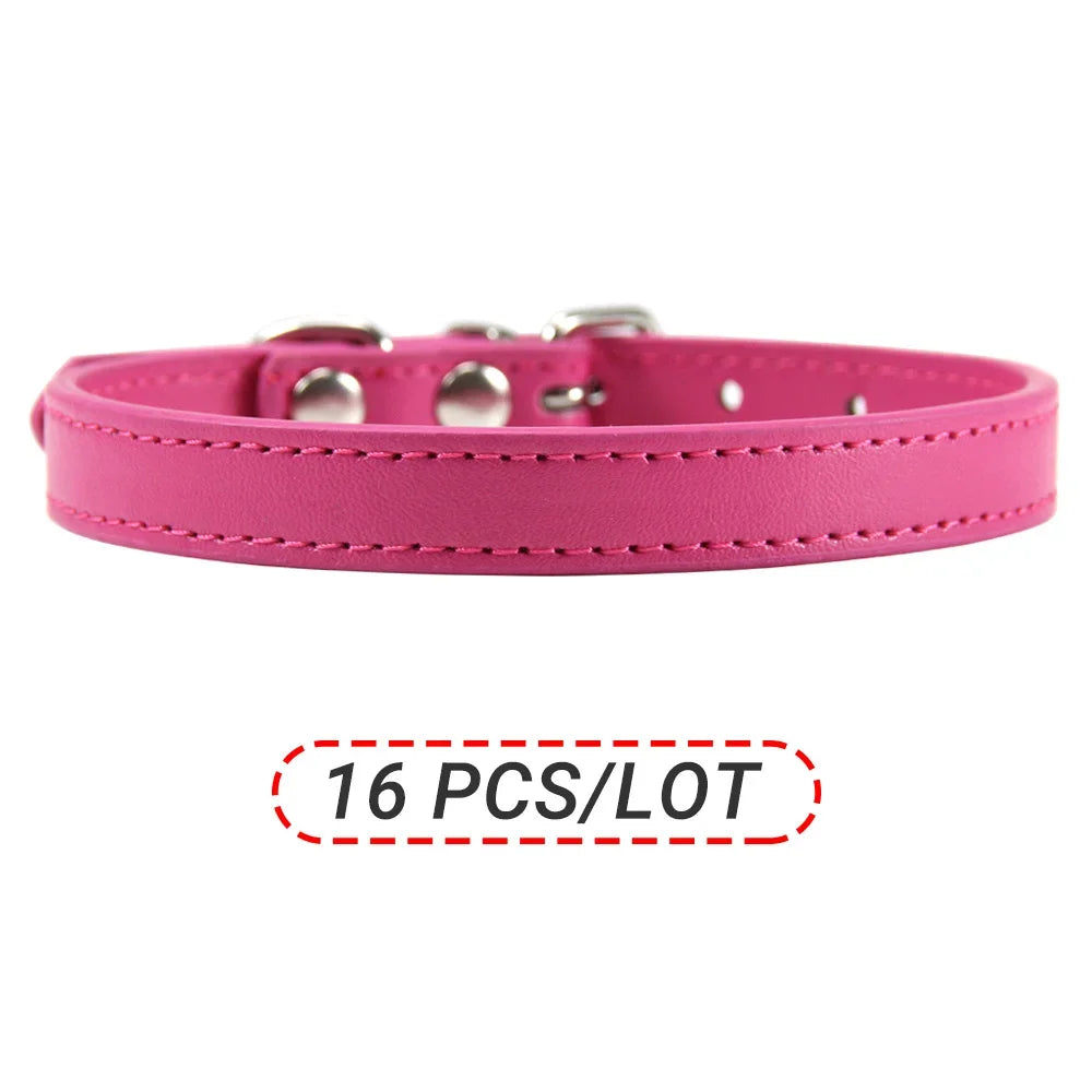 Wholesale 16 PCS Pet Collar Solid PU Leather Puppy Collars for Small Medium  Large Dogs Cat Neck Starp Pet Supplies Accessories
