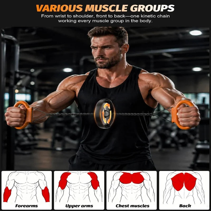 Flywheel Twister Arm Trainer, Chest Exerciser for Home Upper Body Workouts, Smooth pull-and-recoil resistance, Dual loop handles