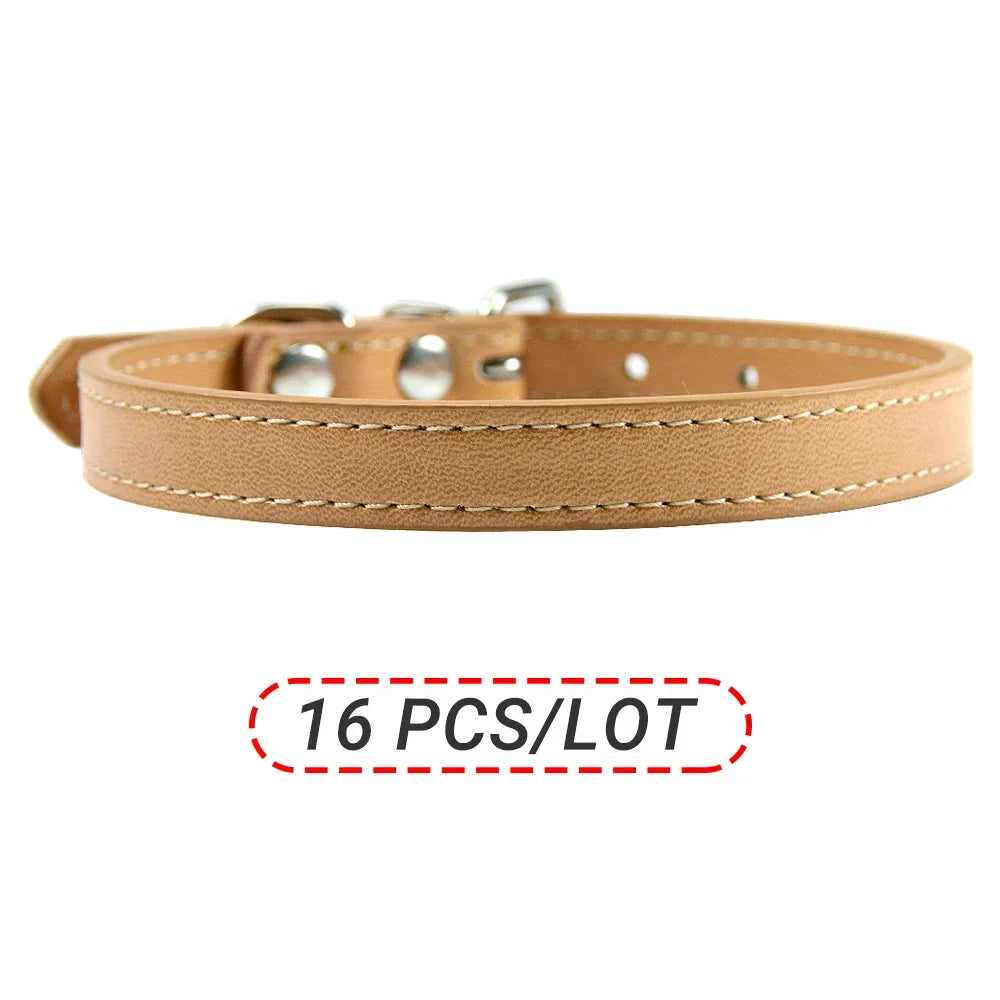 Wholesale 16 PCS Pet Collar Solid PU Leather Puppy Collars for Small Medium  Large Dogs Cat Neck Starp Pet Supplies Accessories