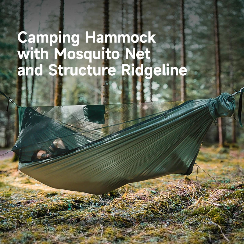 11ft Camping Hammock  with Net and Ridge Rope, Detachable Full-Open Mesh, Lightweight Hammock for Outdoor Hiking Backpacking