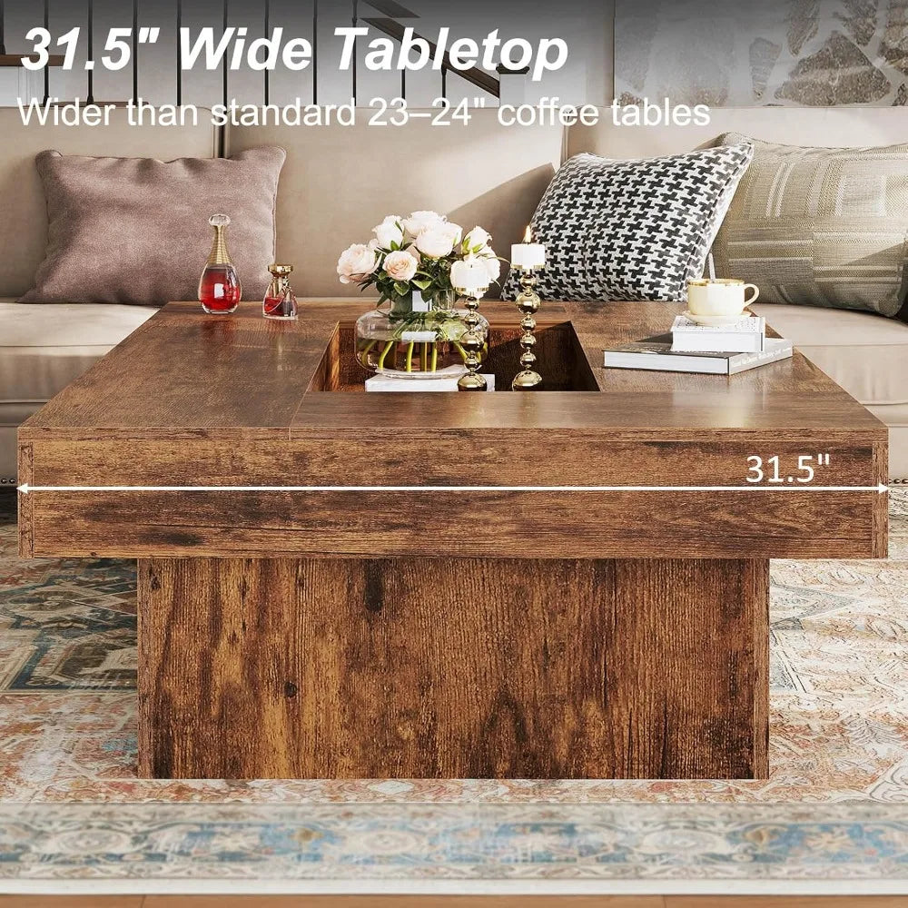 47"X 31" Large Rectangle Wood Coffee Table for Living Room Rustic Brown
