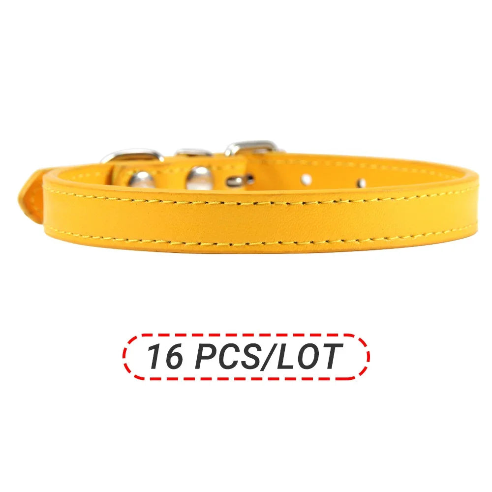 Wholesale 16 PCS Pet Collar Solid PU Leather Puppy Collars for Small Medium  Large Dogs Cat Neck Starp Pet Supplies Accessories