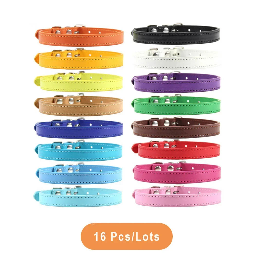 Wholesale 16 PCS Pet Collar Solid PU Leather Puppy Collars for Small Medium  Large Dogs Cat Neck Starp Pet Supplies Accessories
