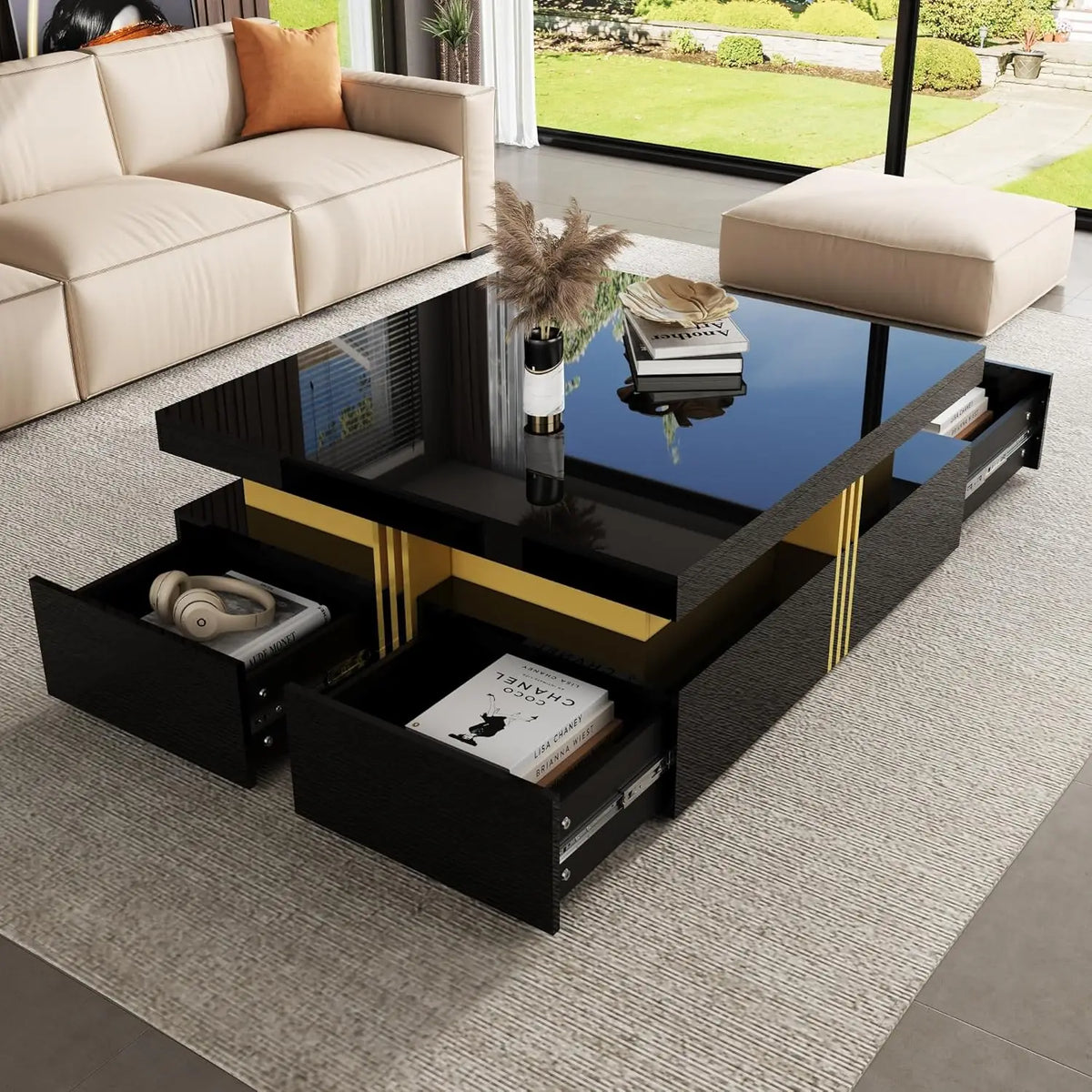 Modern Round Movable Coffee Table with Casters, 2 Drawers, Marble Pattern Sintered Stone Top, White, 29.5"