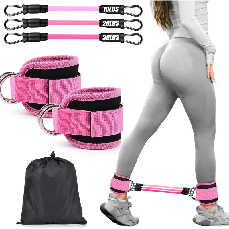 Ankle Resistance Bands with Secure Hold Slip-Proof Cuffs, Home Gym Leg & Glute Workout Equipment, 5-Pack for Kickbacks & Hip Training, Leg Work Out Accessories