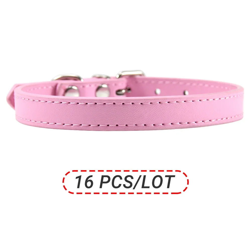 Wholesale 16 PCS Pet Collar Solid PU Leather Puppy Collars for Small Medium  Large Dogs Cat Neck Starp Pet Supplies Accessories