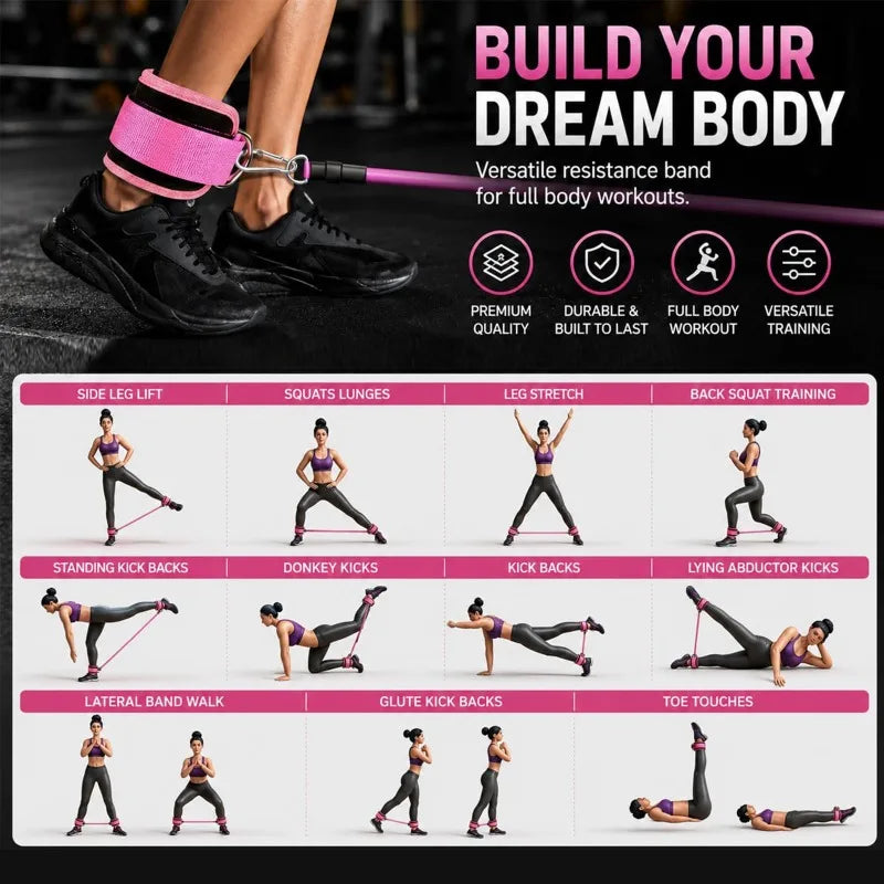 Ankle Resistance Bands with Secure Hold Slip-Proof Cuffs, Home Gym Leg & Glute Workout Equipment, 5-Pack for Kickbacks & Hip Training, Leg Work Out Accessories