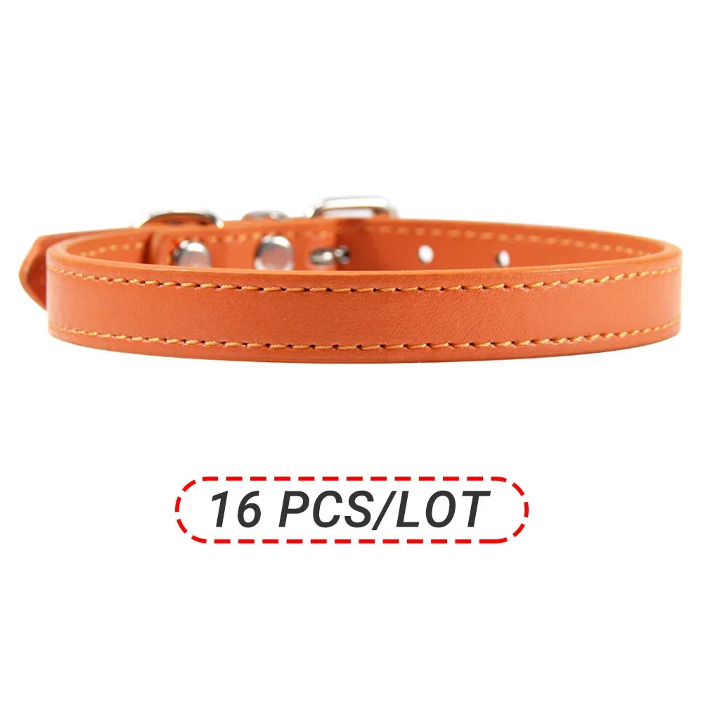Wholesale 16 PCS Pet Collar Solid PU Leather Puppy Collars for Small Medium  Large Dogs Cat Neck Starp Pet Supplies Accessories