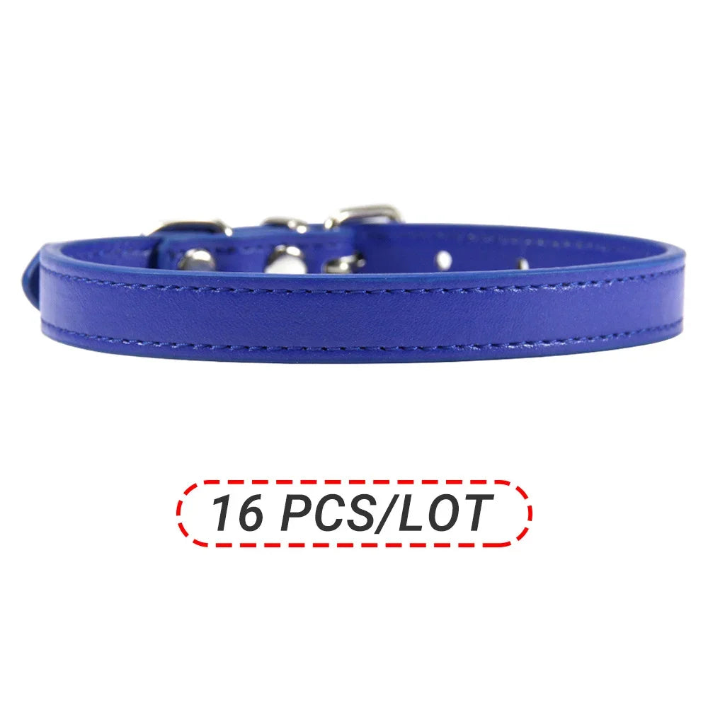 Wholesale 16 PCS Pet Collar Solid PU Leather Puppy Collars for Small Medium  Large Dogs Cat Neck Starp Pet Supplies Accessories