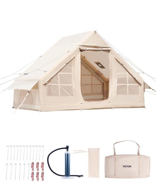 SucceBuy Inflatable Tents for Camping Easy Setup Blow up Tent with Hand Pump 300D Oxford Tent with Stove Jack Storage Bag Included