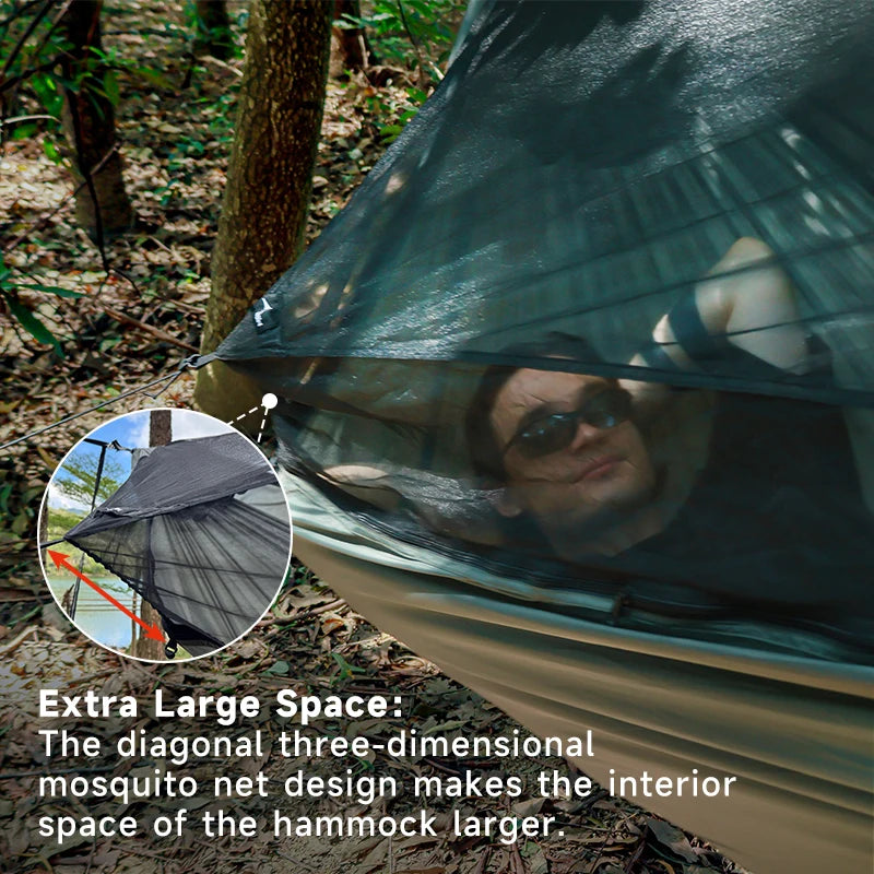 11ft Camping Hammock  with Net and Ridge Rope, Detachable Full-Open Mesh, Lightweight Hammock for Outdoor Hiking Backpacking