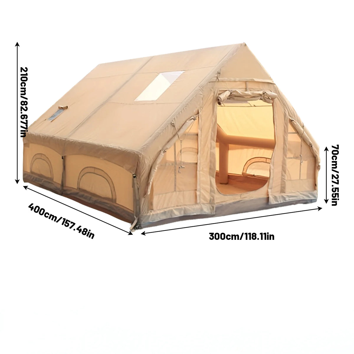 Large Inflatable Camping Tent with Skylight, Quick Air-Flow & Breathable Mesh Design, Summer Glamping Hot Tents for Camping