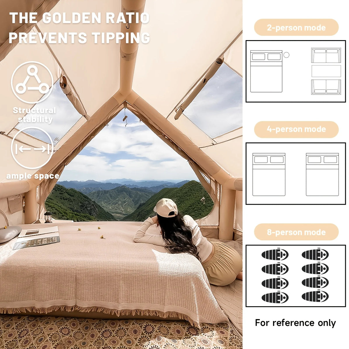 Large Inflatable Camping Tent with Skylight, Quick Air-Flow & Breathable Mesh Design, Summer Glamping Hot Tents for Camping