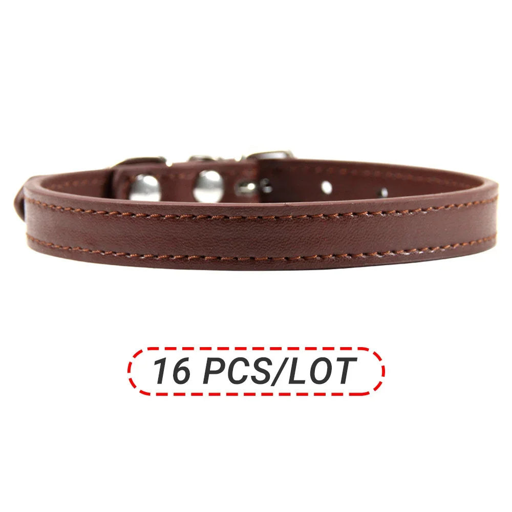 Wholesale 16 PCS Pet Collar Solid PU Leather Puppy Collars for Small Medium  Large Dogs Cat Neck Starp Pet Supplies Accessories