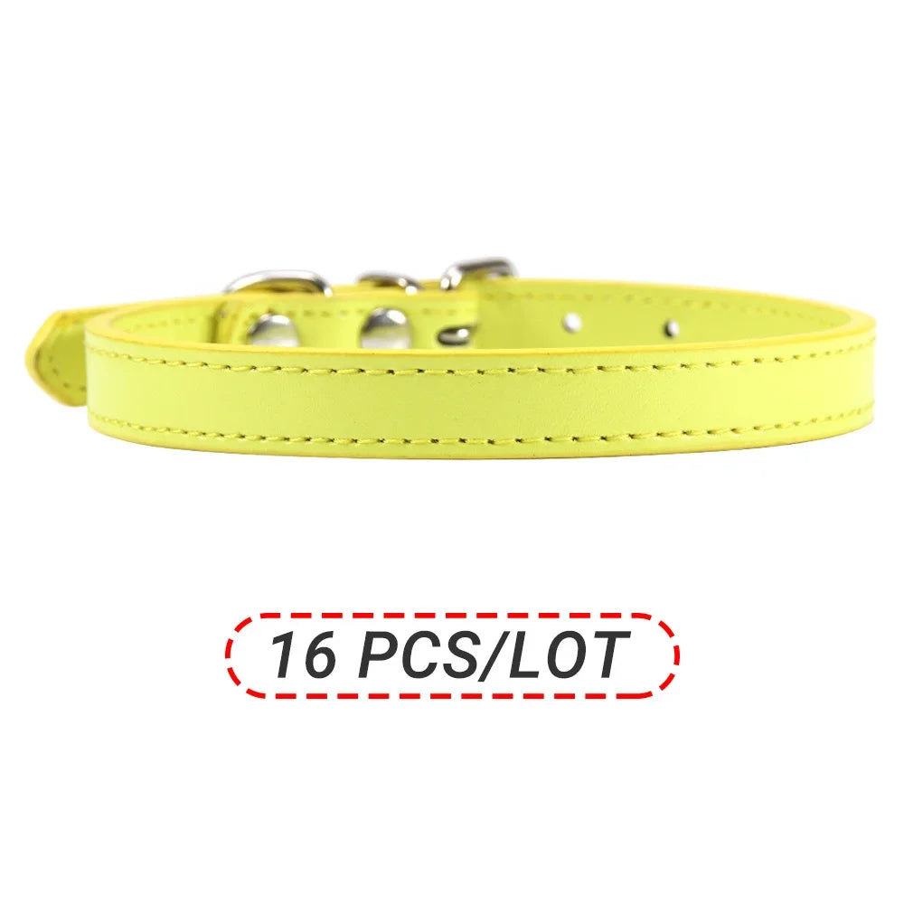 Wholesale 16 PCS Pet Collar Solid PU Leather Puppy Collars for Small Medium  Large Dogs Cat Neck Starp Pet Supplies Accessories