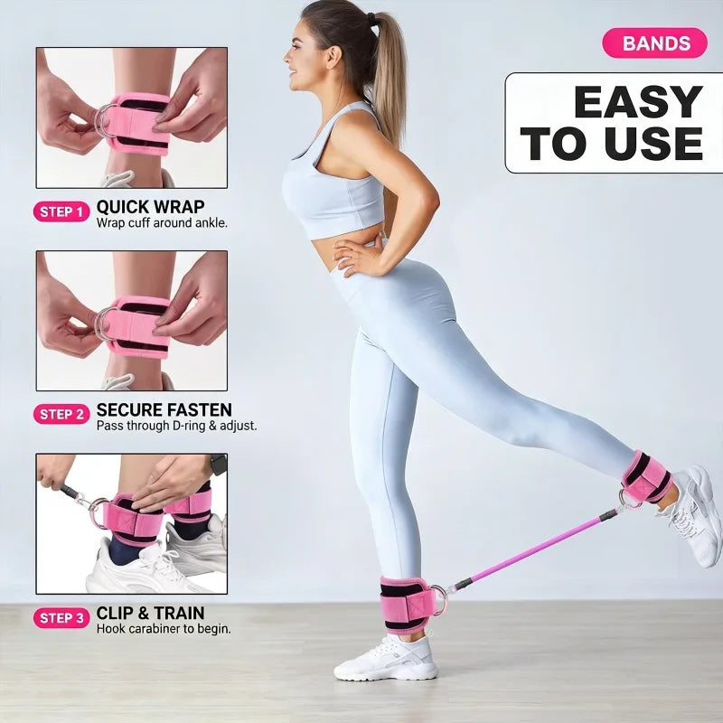 Ankle Resistance Bands with Secure Hold Slip-Proof Cuffs, Home Gym Leg & Glute Workout Equipment, 5-Pack for Kickbacks & Hip Training, Leg Work Out Accessories
