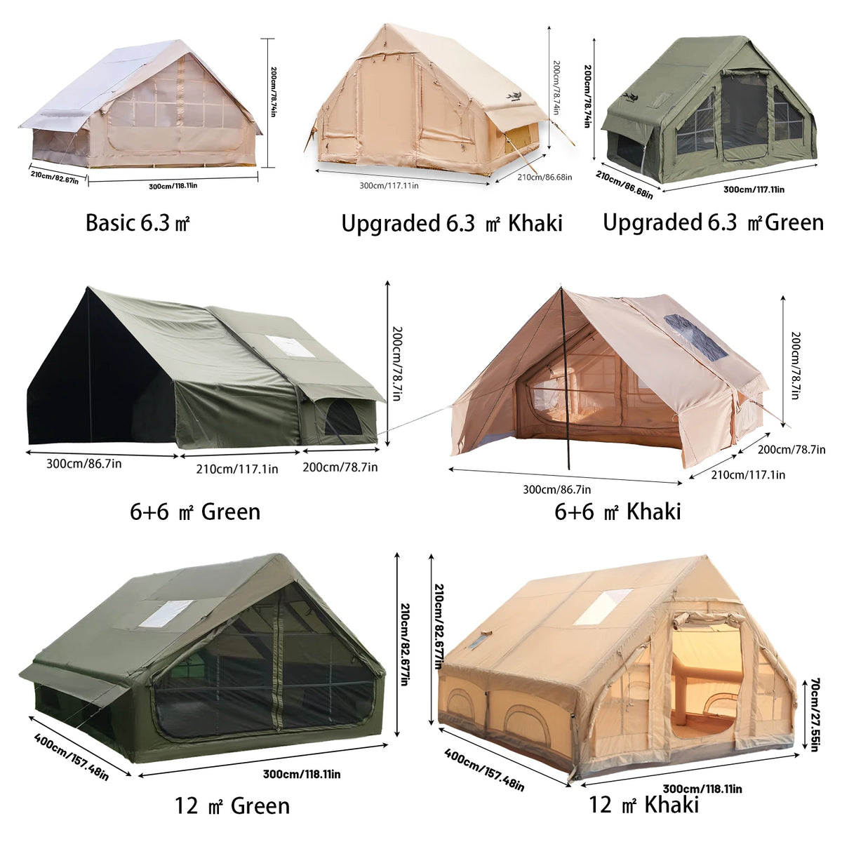 Large Inflatable Camping Tent with Skylight, Quick Air-Flow & Breathable Mesh Design, Summer Glamping Hot Tents for Camping