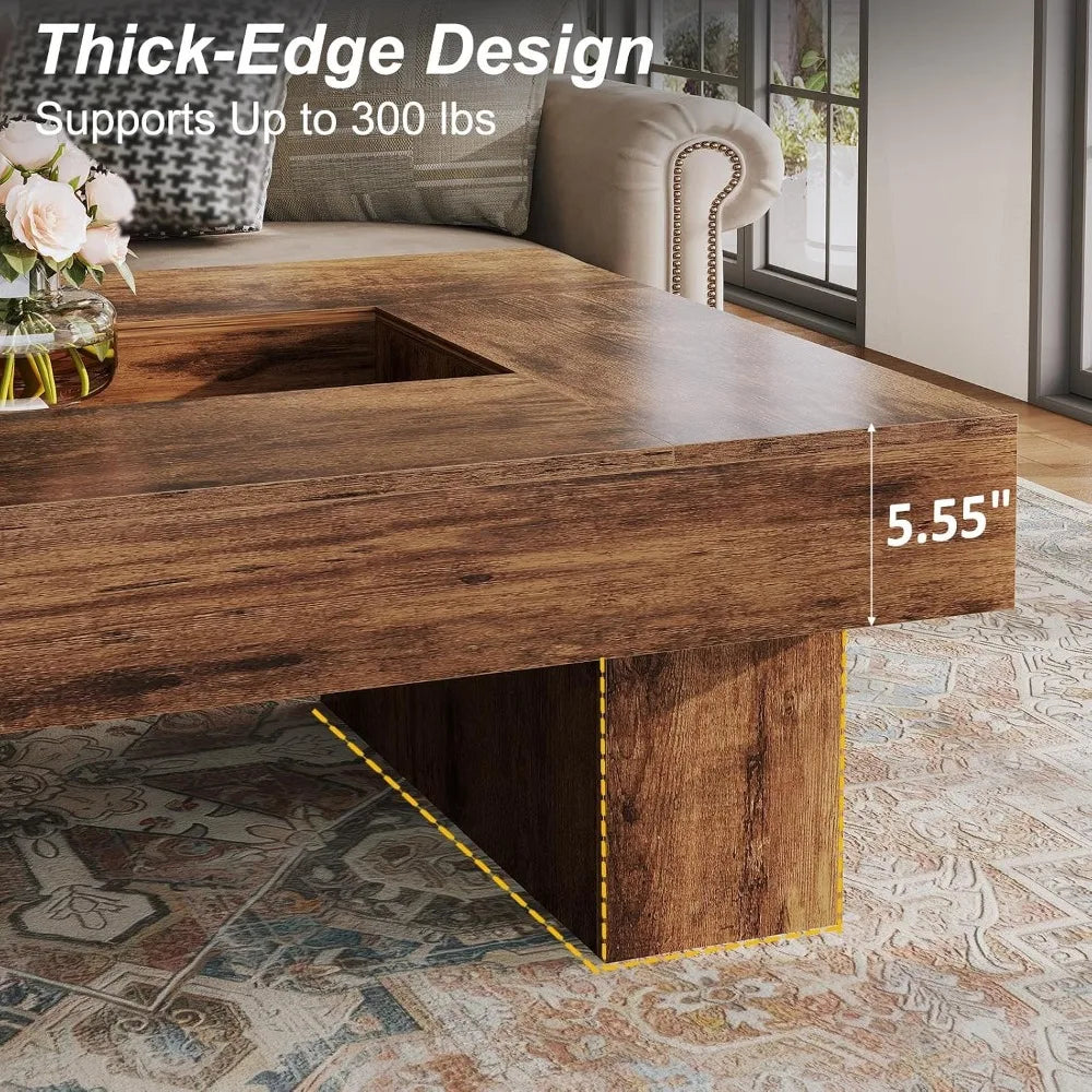 47"X 31" Large Rectangle Wood Coffee Table for Living Room Rustic Brown